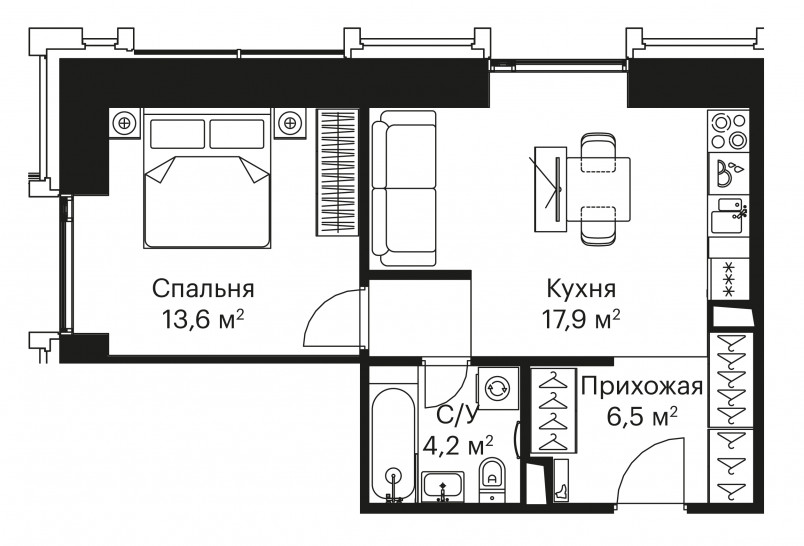 Трёхкомнатная квартира 79 м²