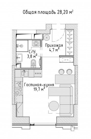 Студия 28 м²