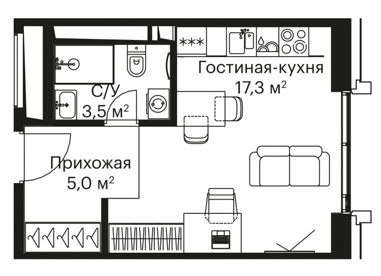 Студия 25 м²